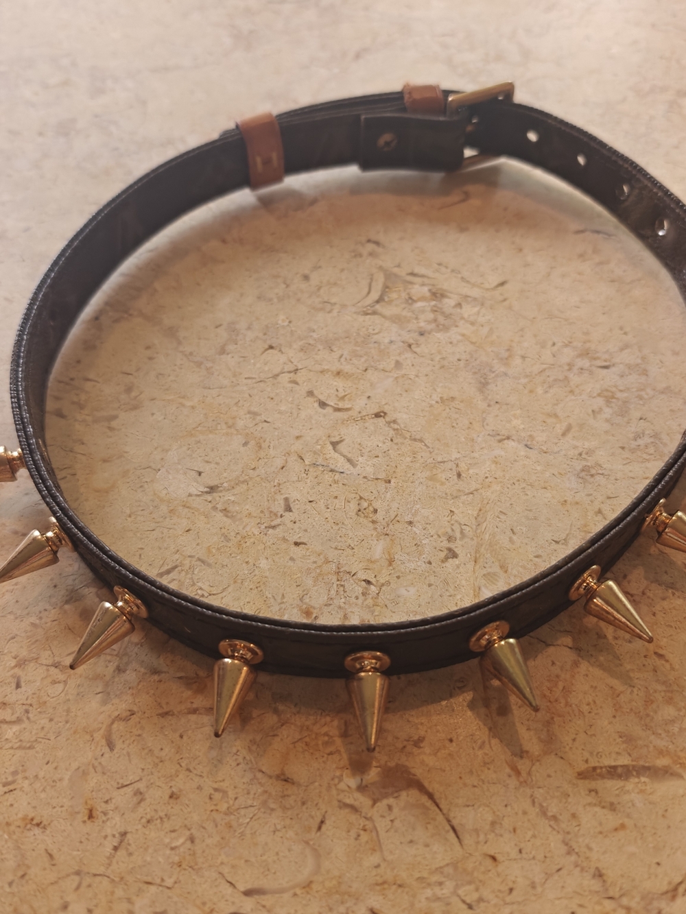 Upcycled Spike Collar with Gold Cone Studs Louis Vuitton Purse Strap Large